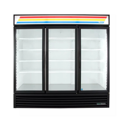 True GDM-72F-HC~TSL01 78 1/8" Black Glass Door Merchandiser Freezer
