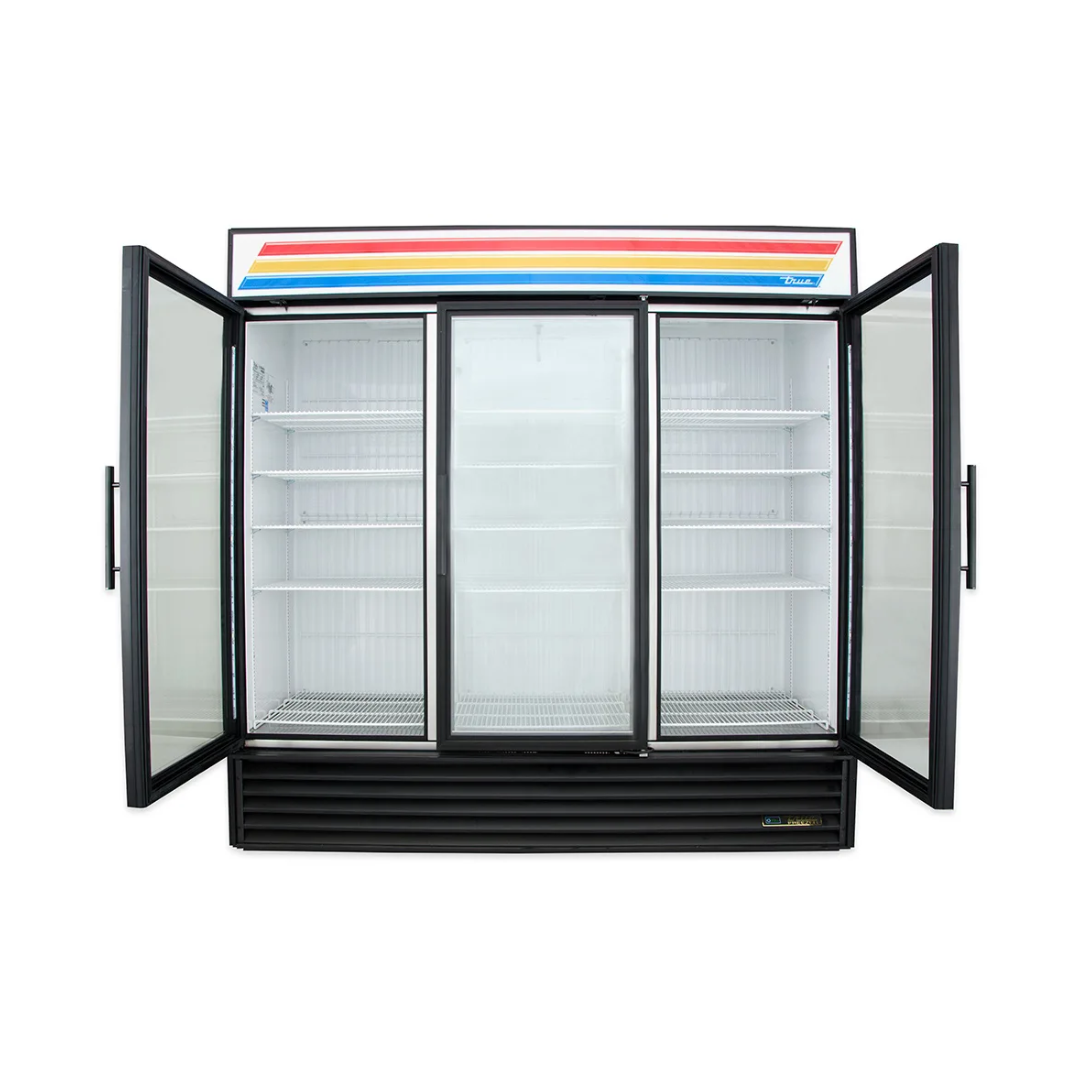 True GDM-72F-HC~TSL01 78 1/8" Black Glass Door Merchandiser Freezer