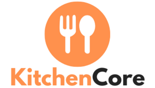 Logo of Kitchen Core with a fork and spoon icon on an orange circle.