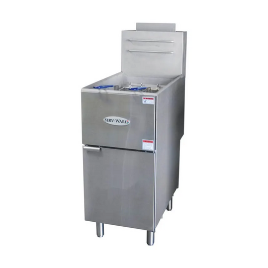 Serv-Ware SGF-40N 40 lb Commercial Natural Gas Floor Fryer – Stainless Steel, High-Efficiency