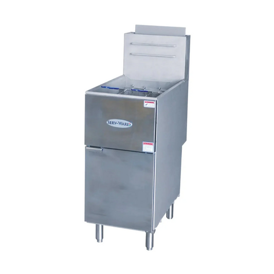 Serv-Ware SGF-50L 50 lb 4-Tube Commercial Natural Gas Floor Fryer – Stainless Steel, High Output