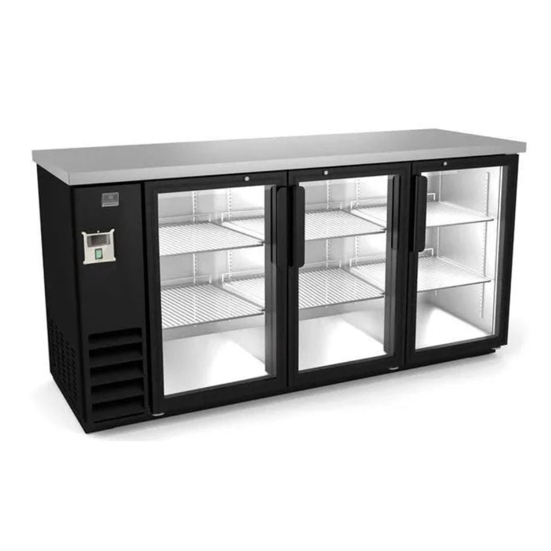 Kelvinator KCHBB72G New 72" Three Glass Door Back Bar Beer Cooler Refrigerator