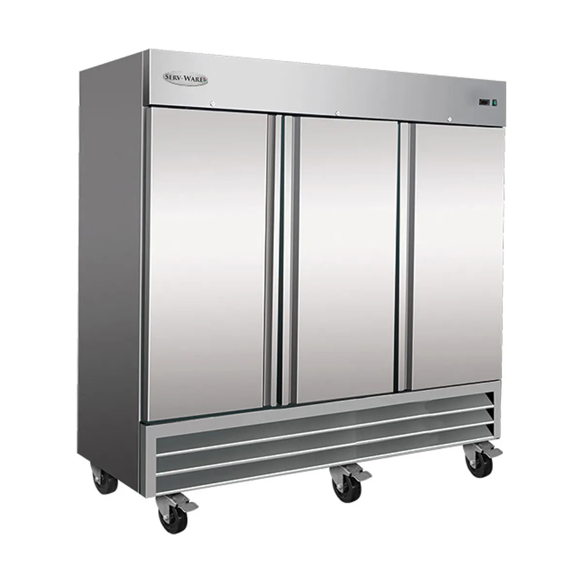 Serv-Ware RR3-HC - Refrigerador vertical de tres secciones, 81" de ancho, 3 puertas sólidas